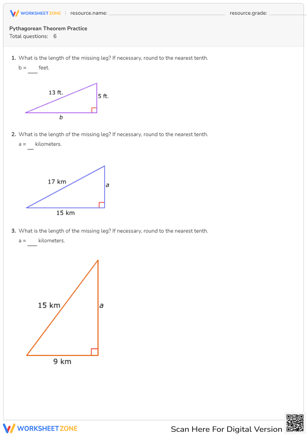 Pythagorean Theorem Practice - Page 1