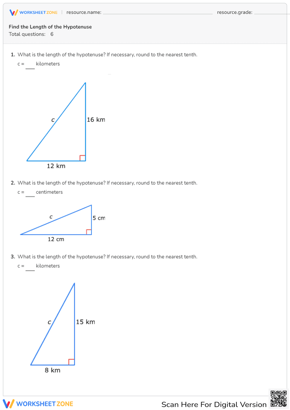 Find the Length of the Hypotenuse - Page 1