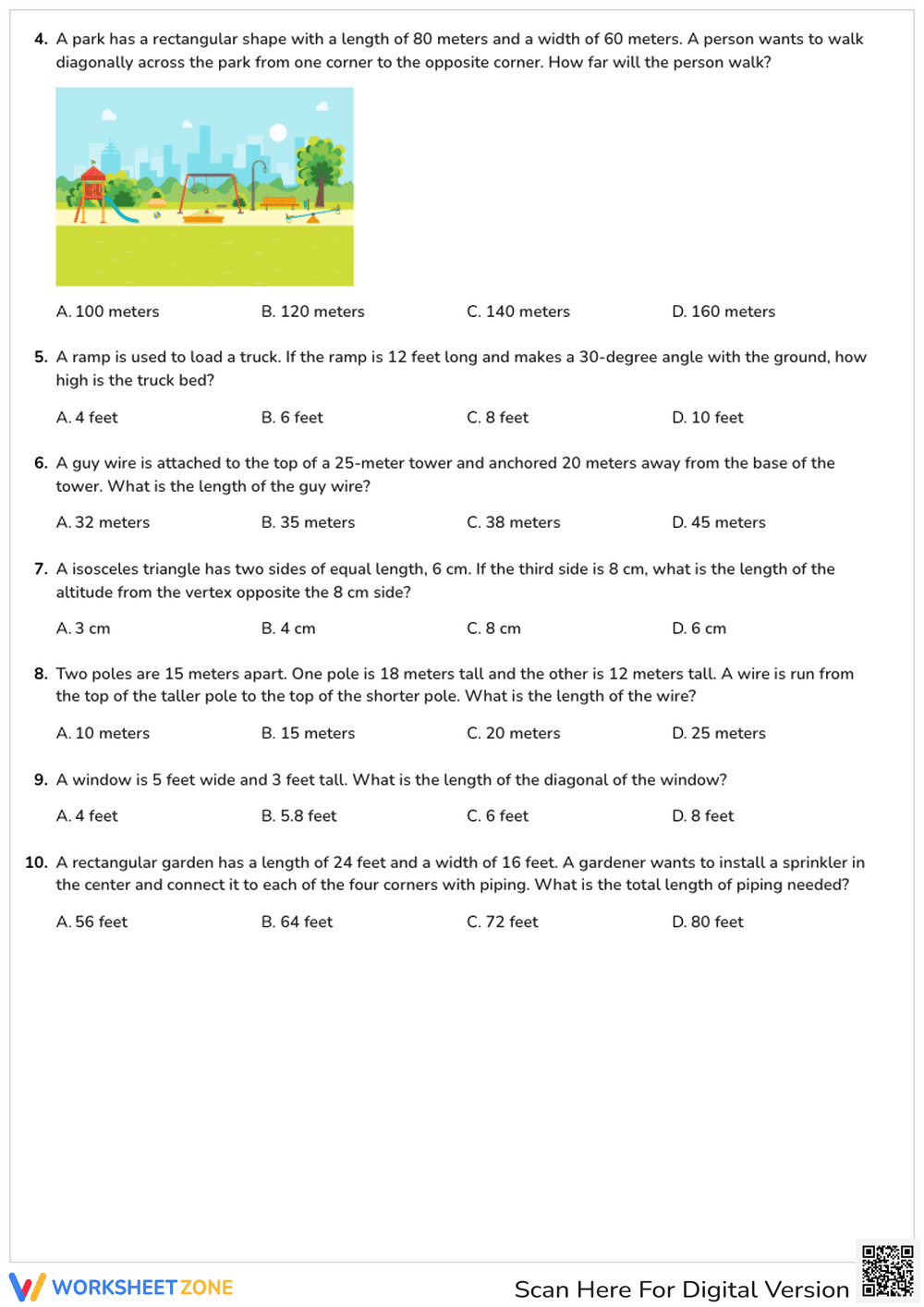 Pythagorean Theorem: Word Problems - Page 2