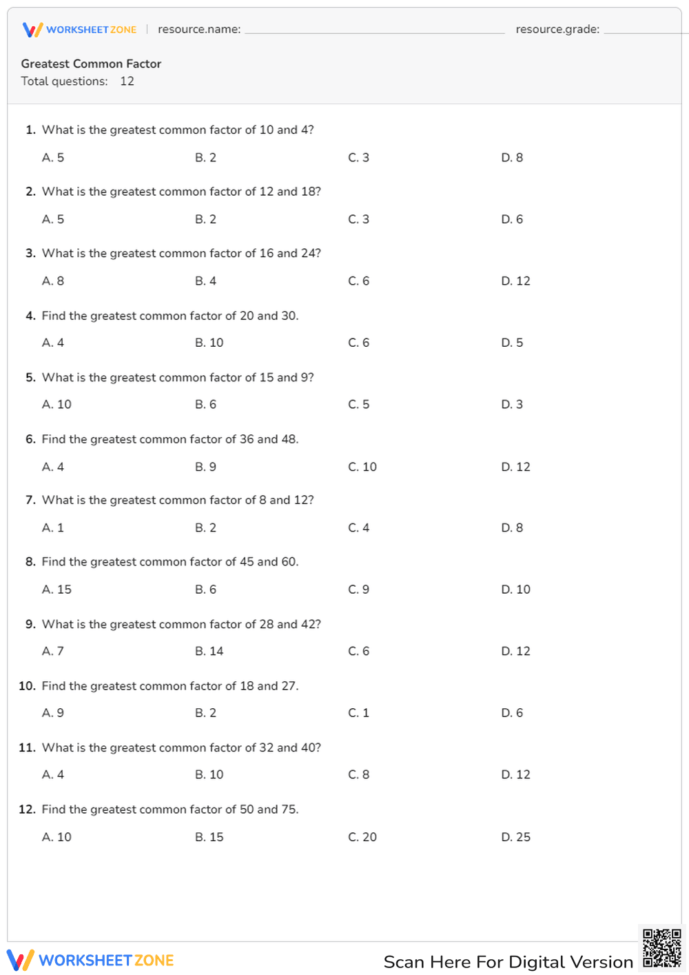Greatest Common Factor - Page 1