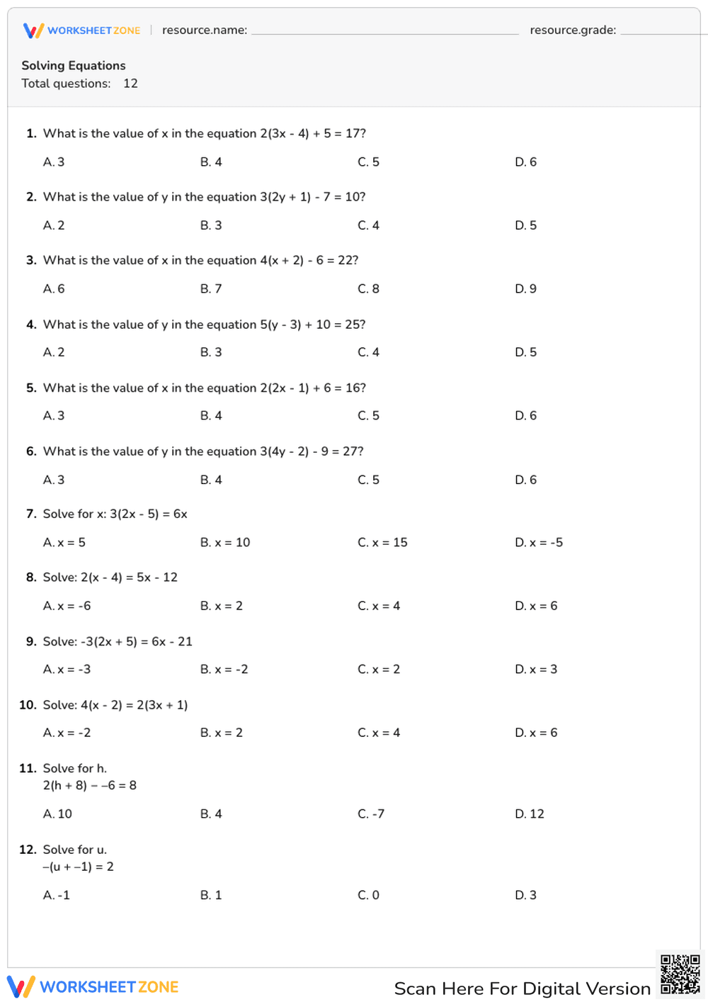 Solving Equations - Page 1