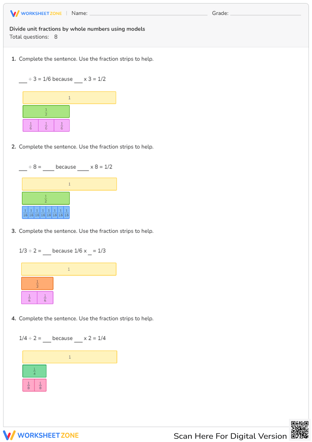 Divide Unit Fractions - Page 1