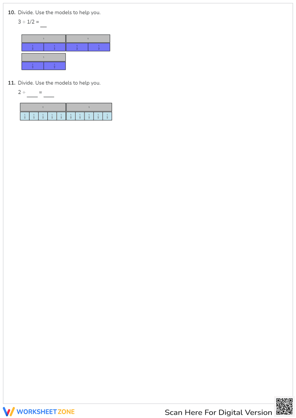 Divide whole numbers by unit fractions using models - Page 3