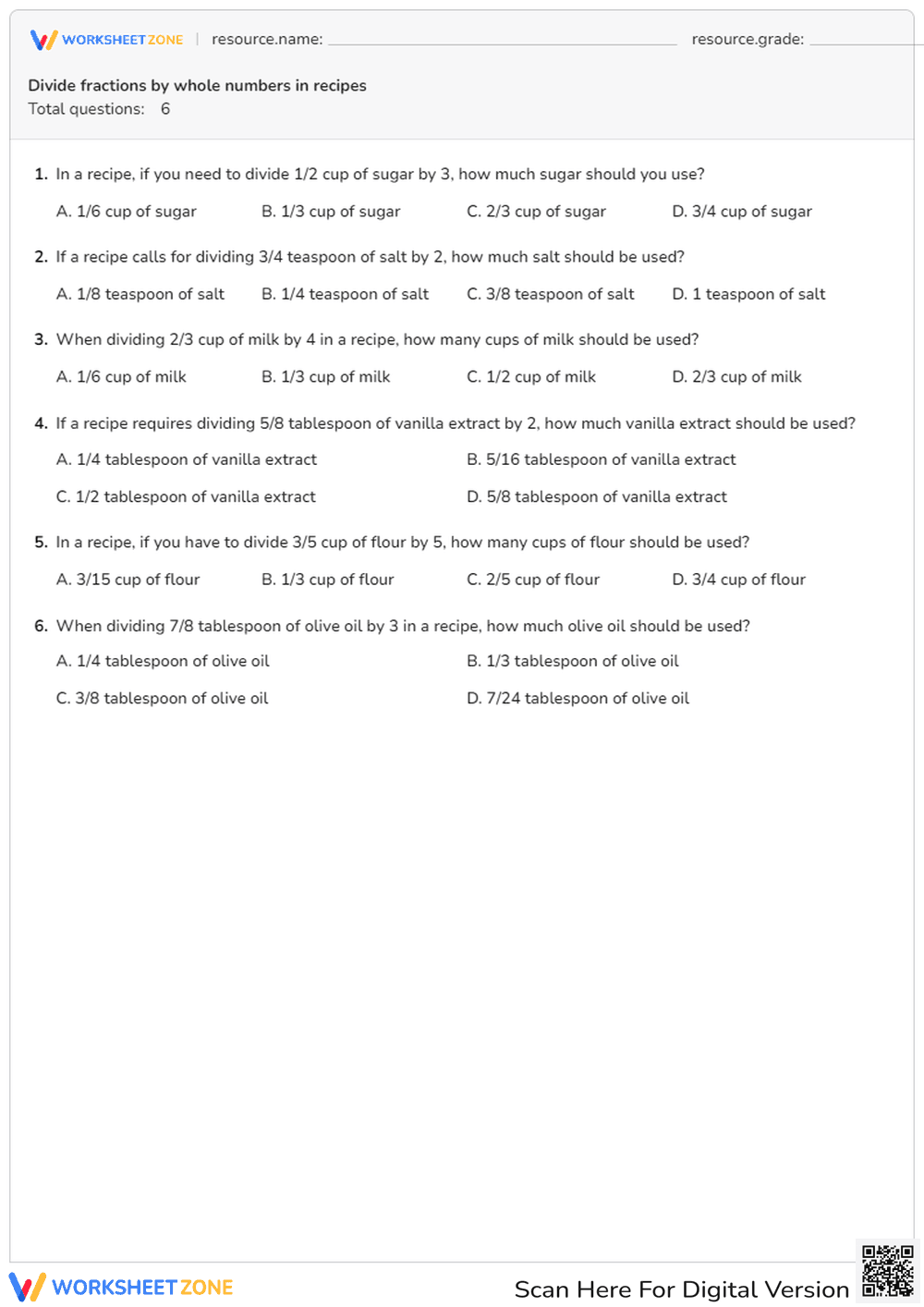 Dividing Fractions in Recipes: Practical Math Skills - Page 1