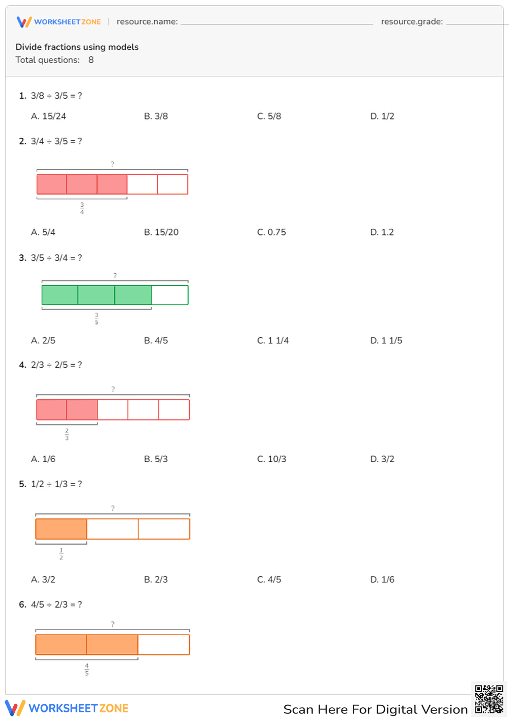Divide Fractions Using Visual Models for Easy Learning - Page 1