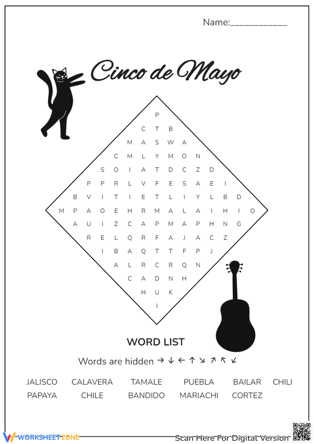 Cinco de Mayo Word Search Puzzle - Page 1
