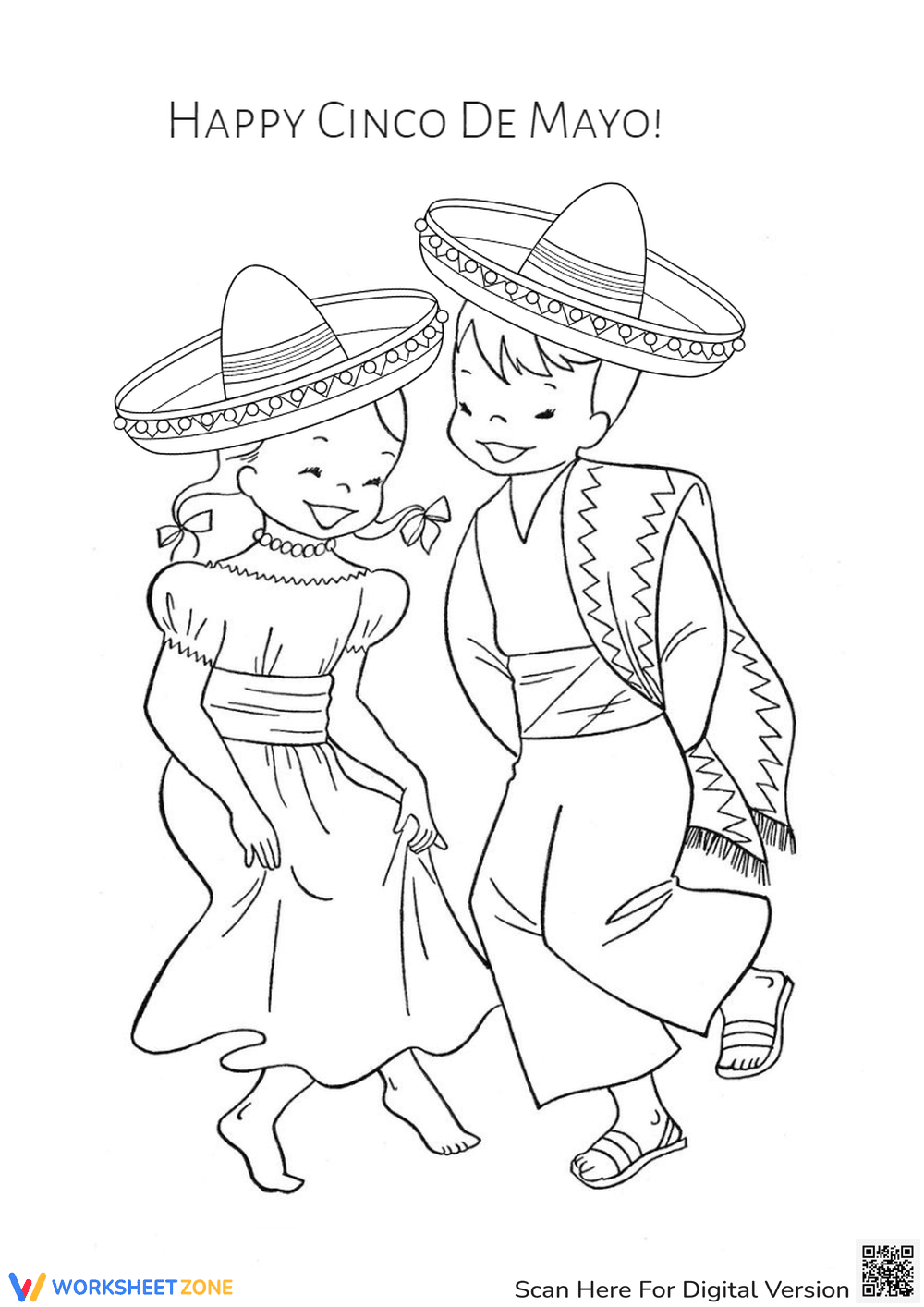 Cinco de Mayo Kids Dancing Coloring Page - Page 1