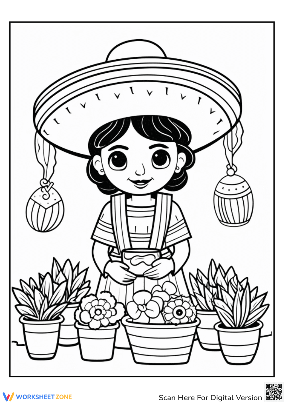 Mexican Girl Coloring Page for Kids - Page 1