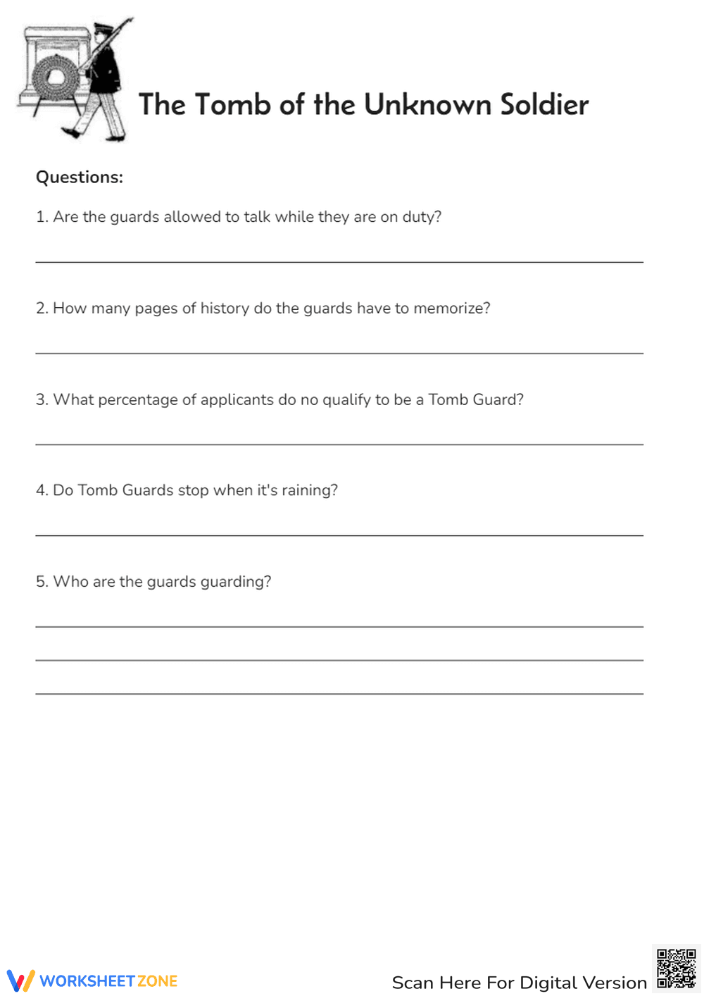 Tomb of the Unknown Soldier - Reading Comprehension Worksheet - Page 2