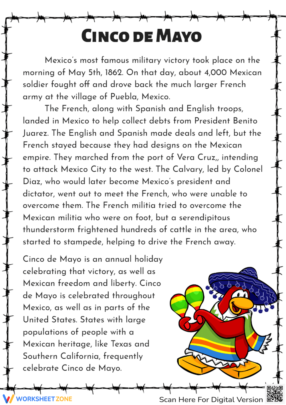 Cinco de Mayo Reading Comprehension - Page 1