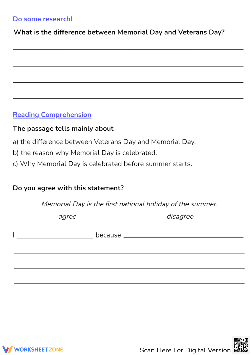 Memorial Day Reading Comprehension - History & Facts Worksheet - Page 2