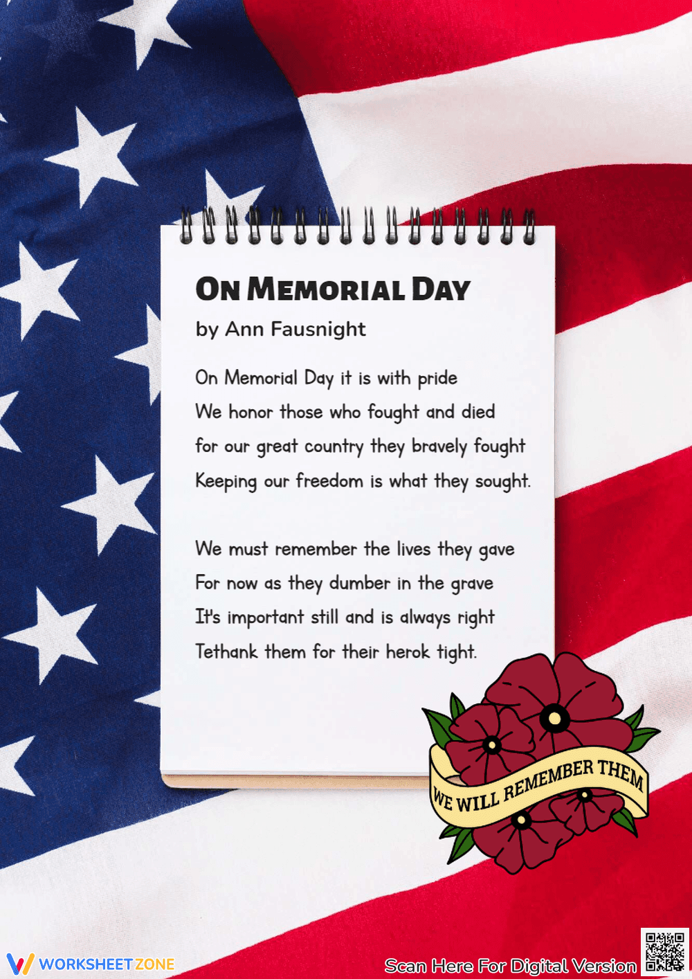 A Soldier Poem: Memorial Day Worksheet - Page 1