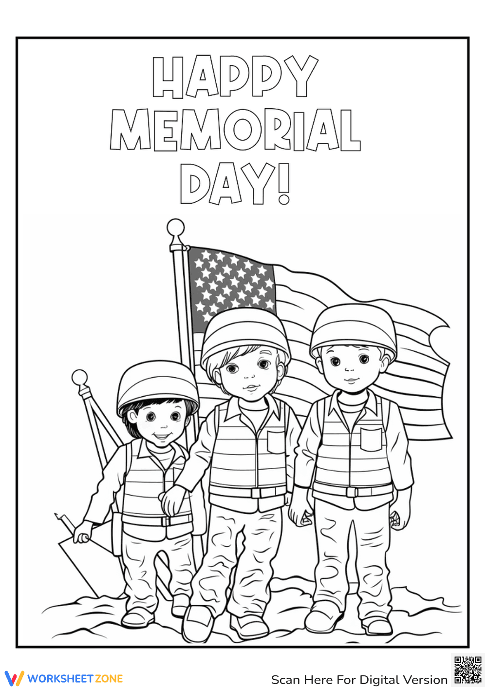 American Flag and Soldiers Coloring Pages - Page 1