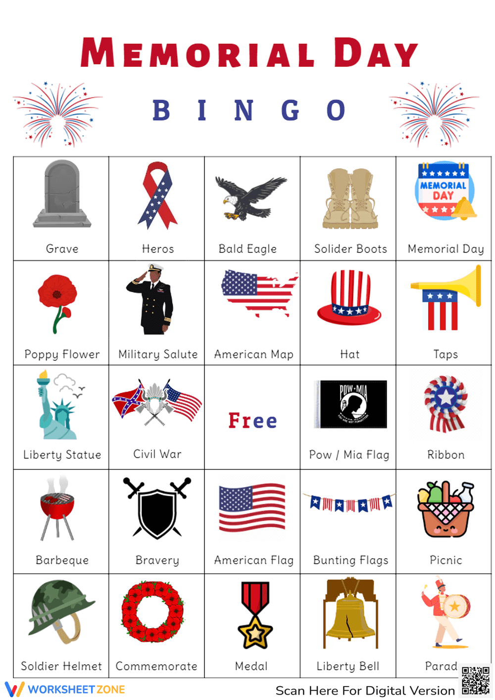 Memorial Day Bingo Card for Classroom Fun - Page 1