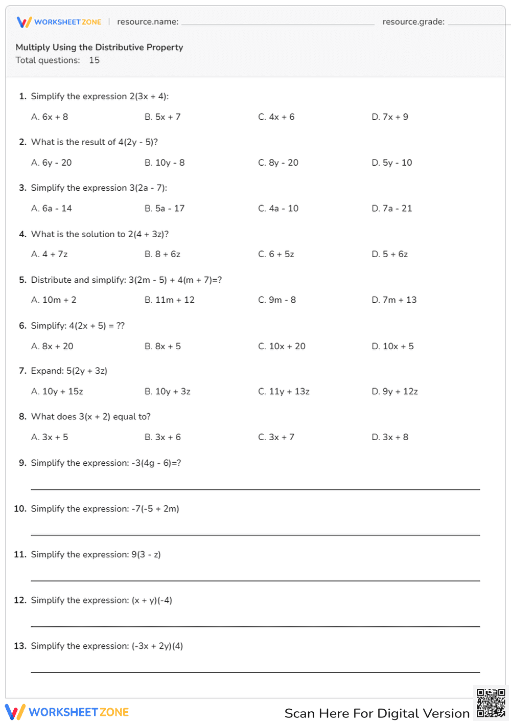 Distributive Property of Multiplication - Page 1