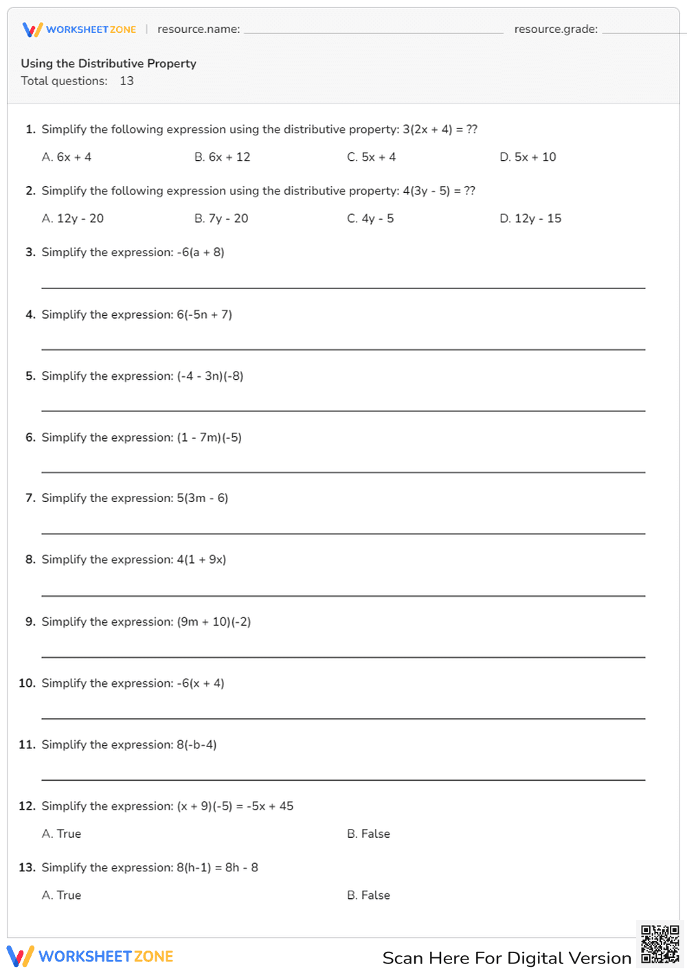 Multiply Using the Distributive Property - Page 1