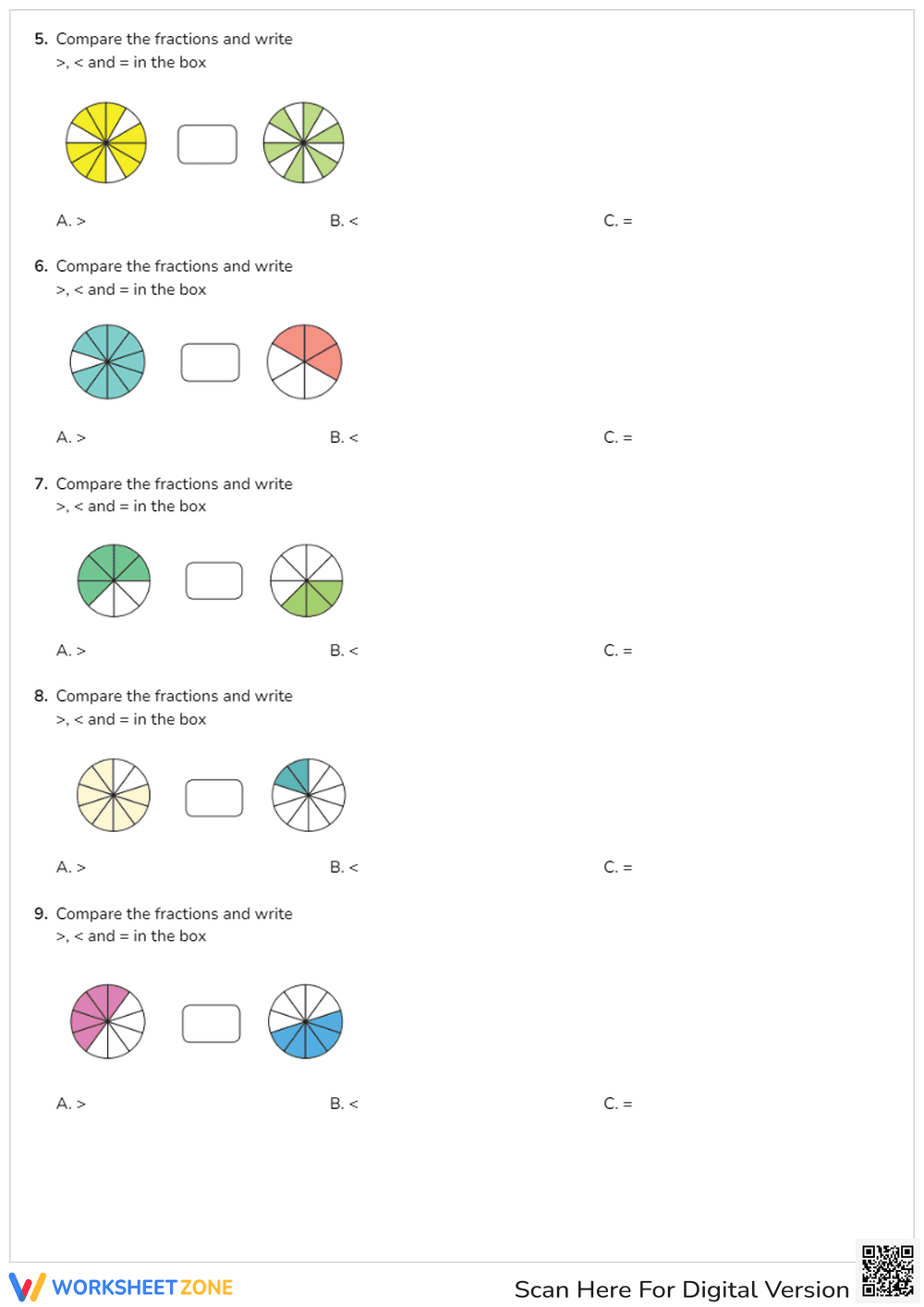 Compare Fractions: Greater Than, Less Than, Equal To - Page 2