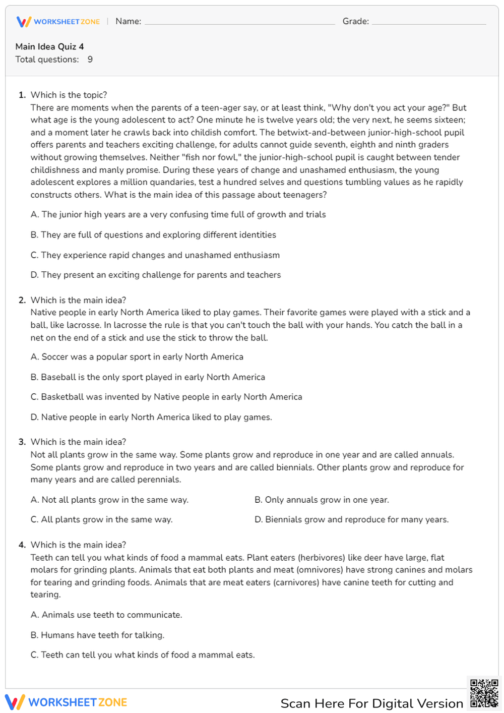 Determining the Main Idea in Various Texts - Page 1