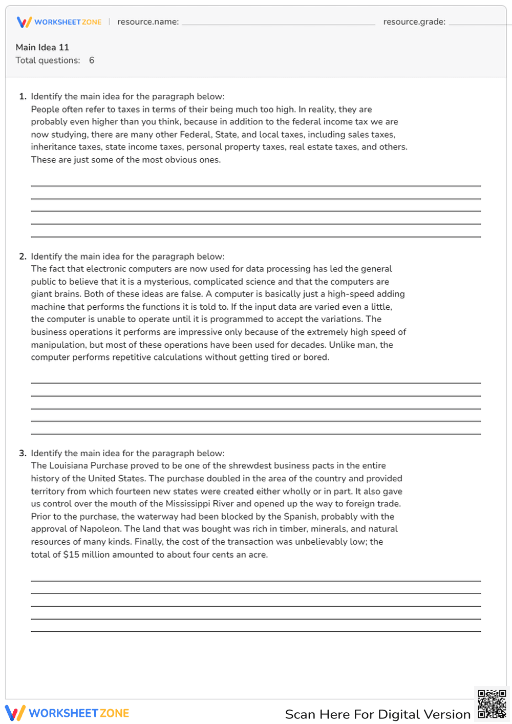 Identify Key Ideas in Paragraphs - Page 1