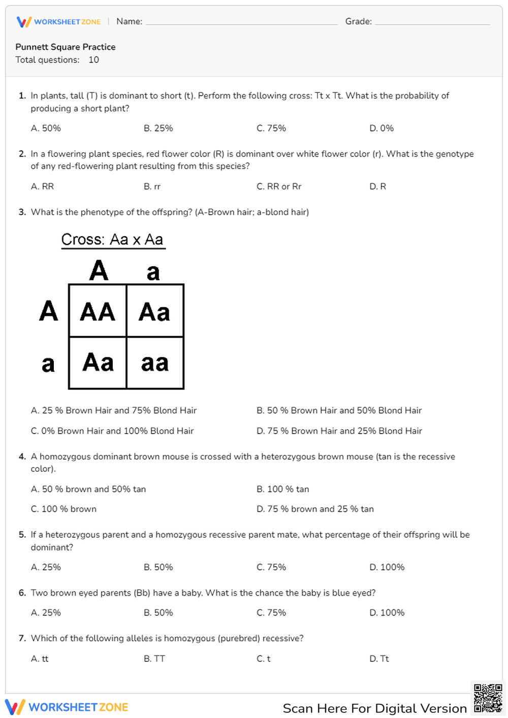 Punnett Square Practice - Page 1