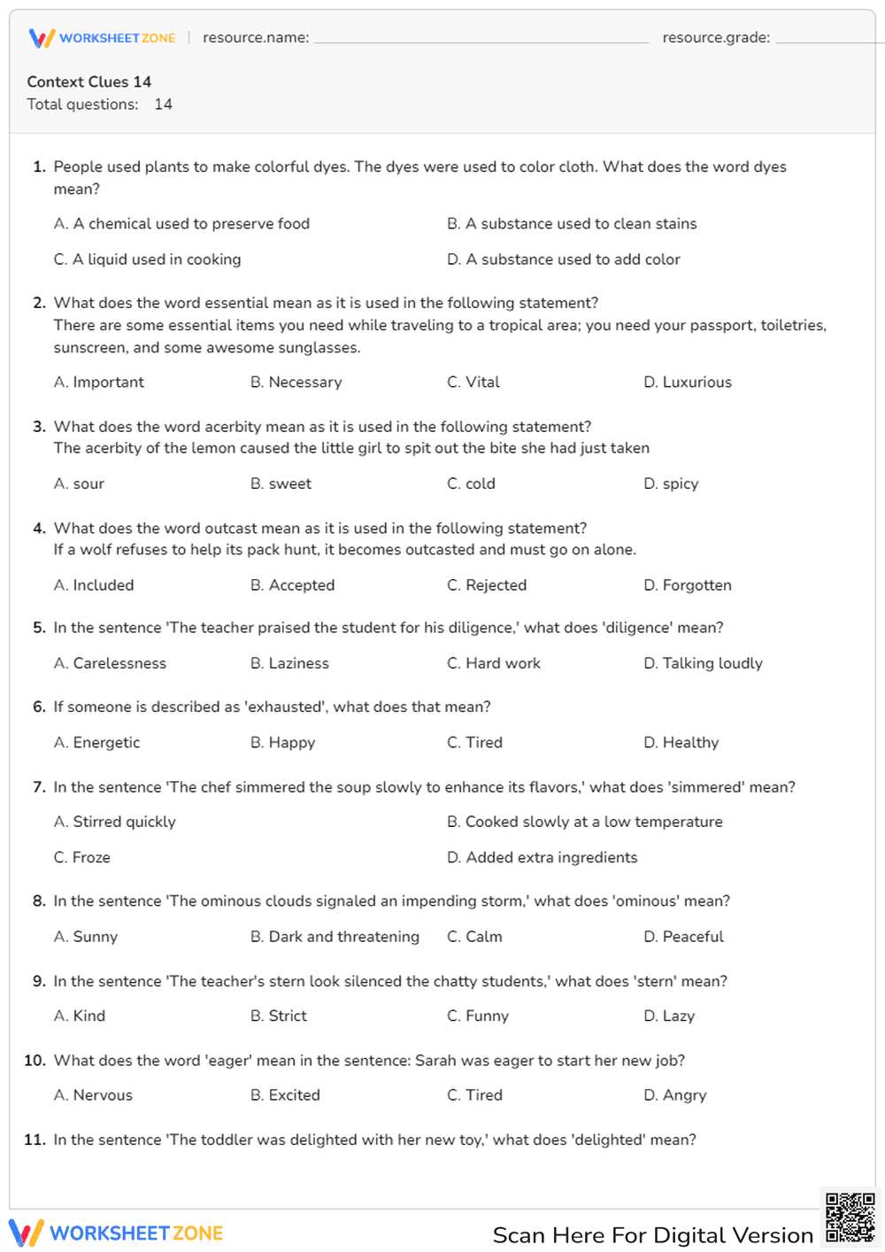 Context Clues: Using Context to Define Words - Page 1