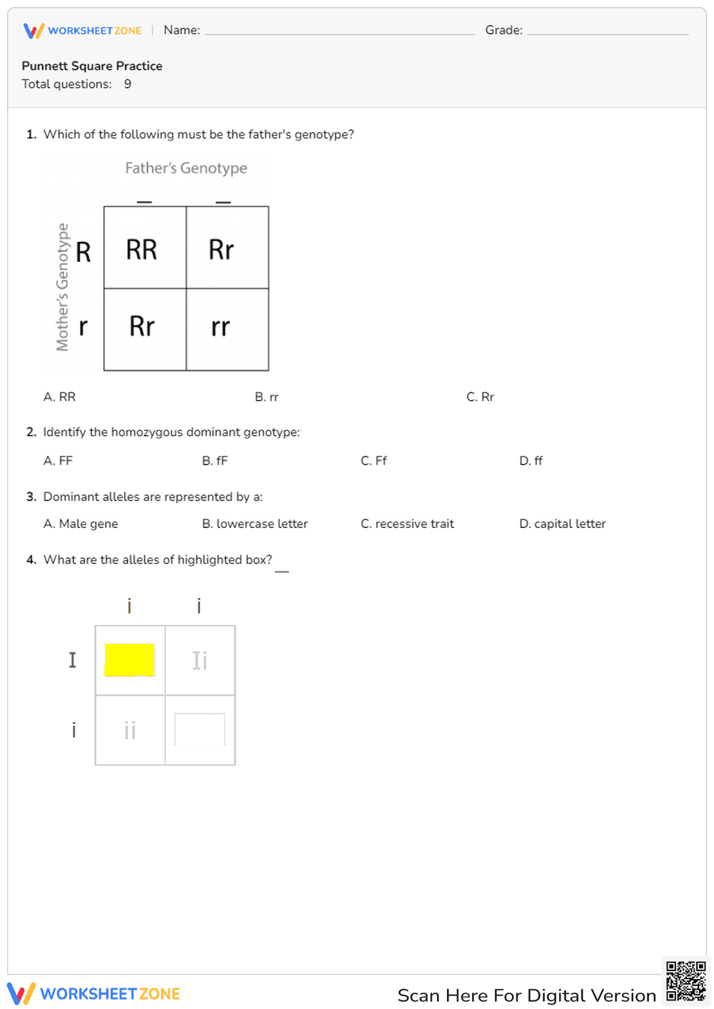 Punnett Square Practice - Page 1