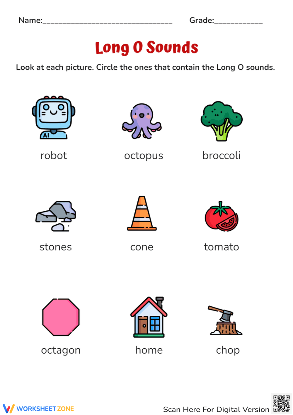 Long O Sound Phonics Activity - Page 1