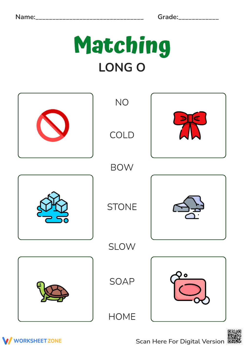 Long O Sound Matching - Phonics Worksheet for K-1 Students - Page 1