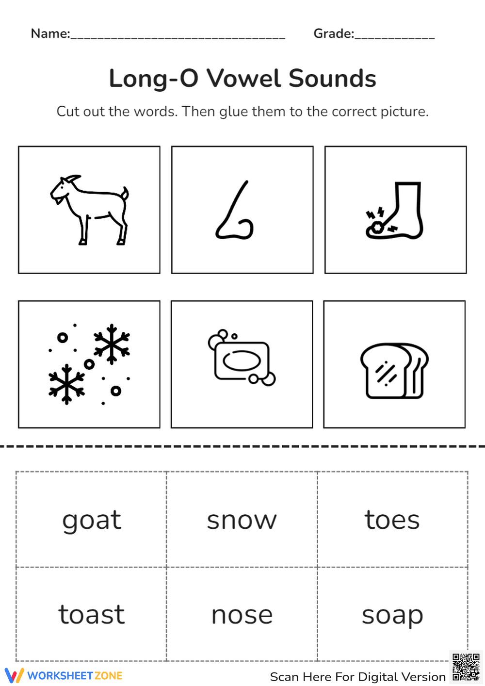 Long O Sound Phonics: Cut & Paste! Goat, Nose, Snow & More! - Page 1