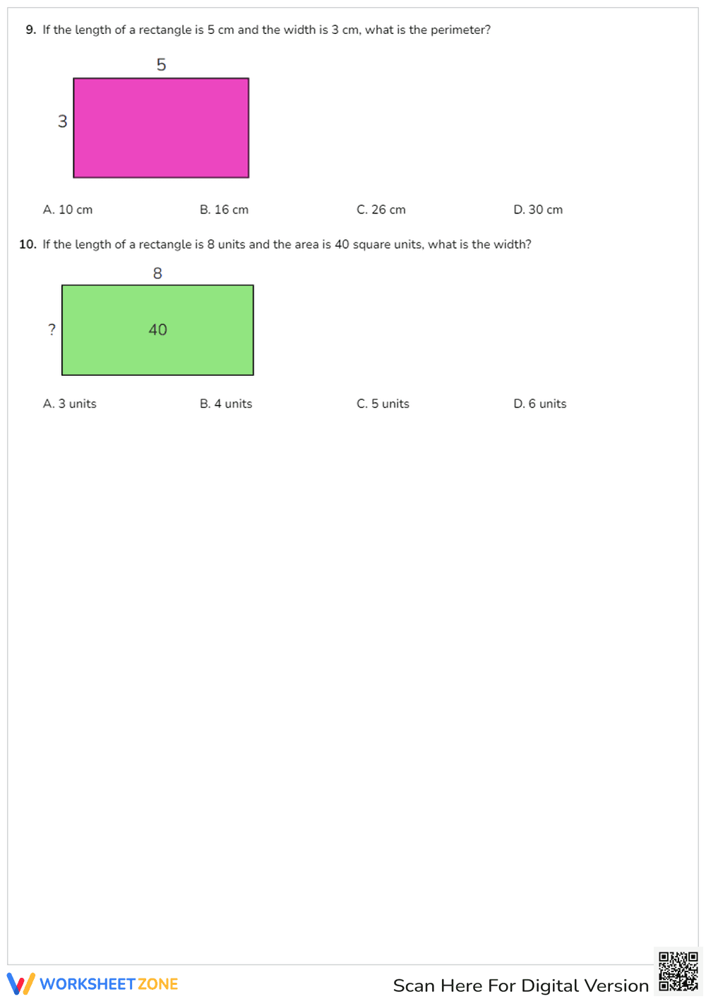 Quiz on Rectangle Properties: Area, Perimeter, and Diagonals - Page 2