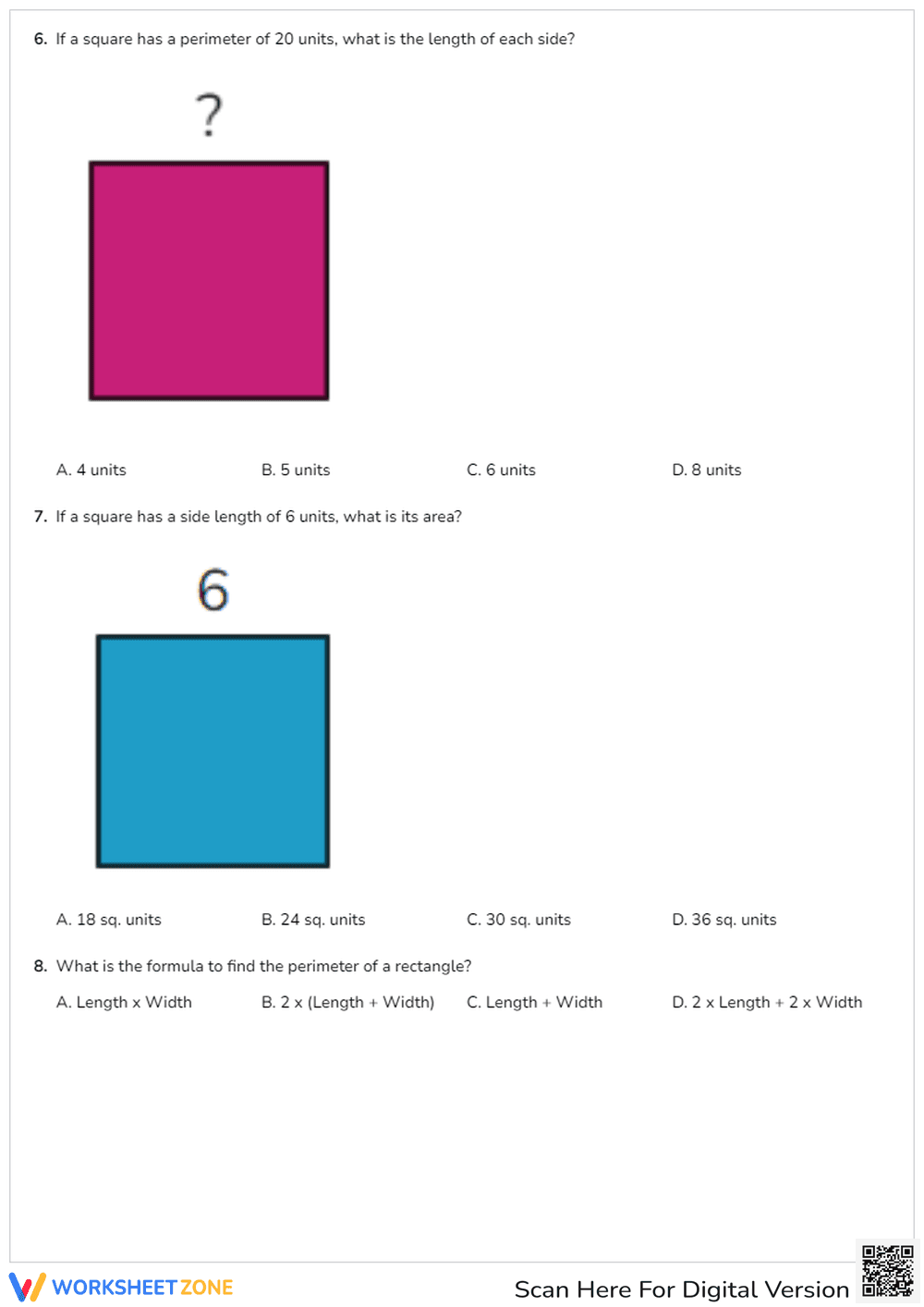 Area and Perimeter Quiz: Calculate Square and Rectangle - Page 2