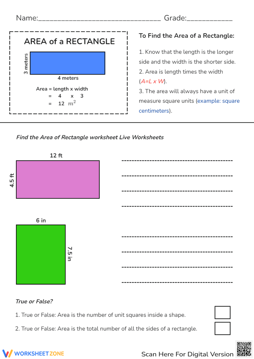 Area of Rectangles Worksheet - Math Practice for Grades 3-4 - Page 1