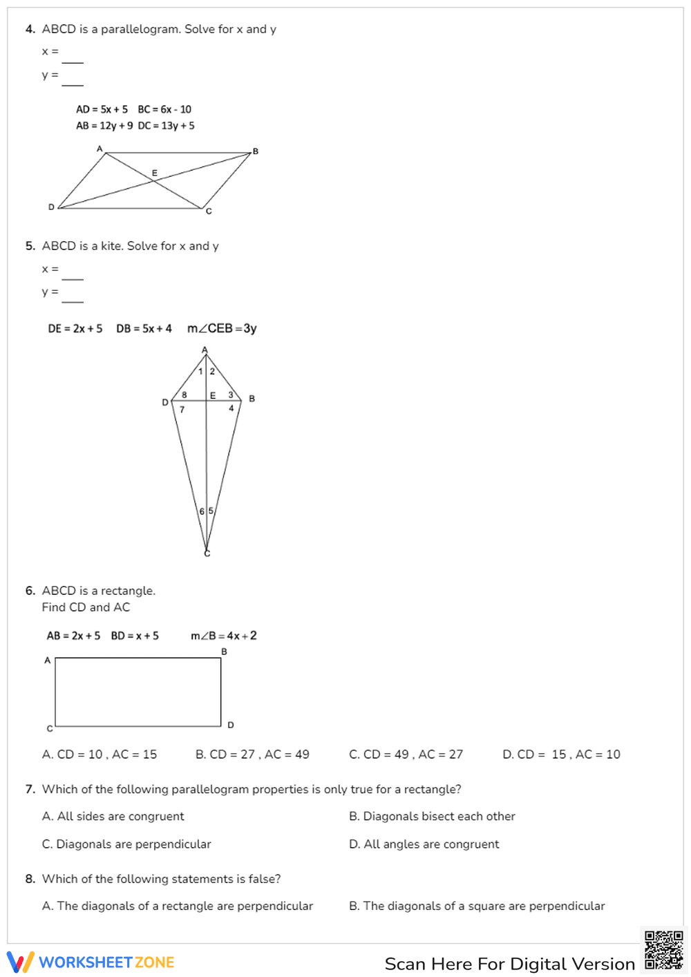 Quiz on Properties of Quadrilaterals, Including Rectangles - Page 2