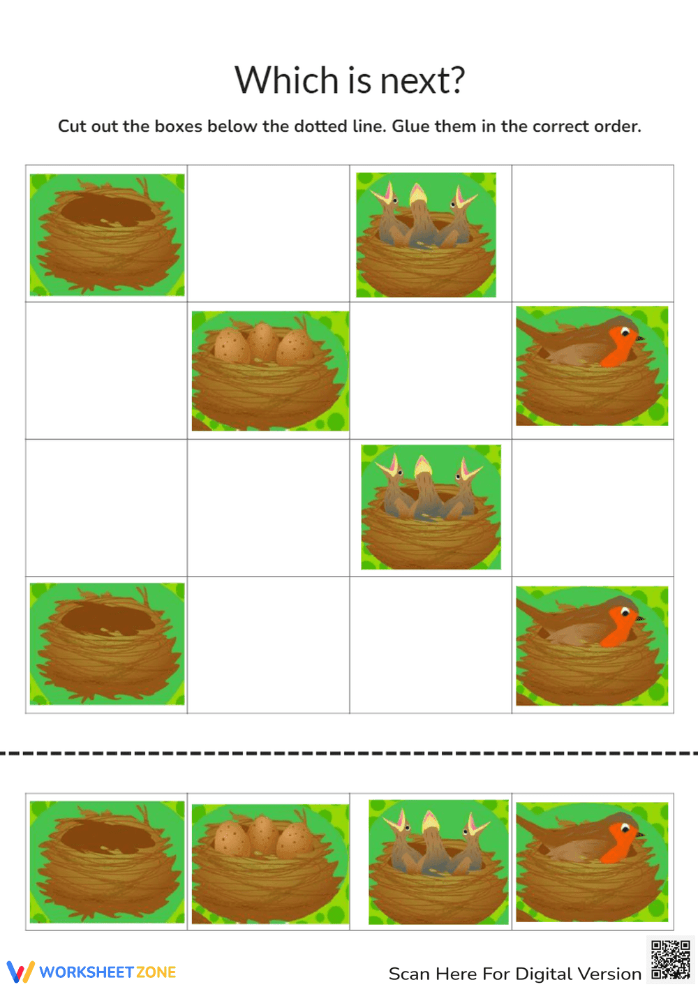 Bird Life Cycle - Cut and Paste Sequencing Activity for Kids - Page 1