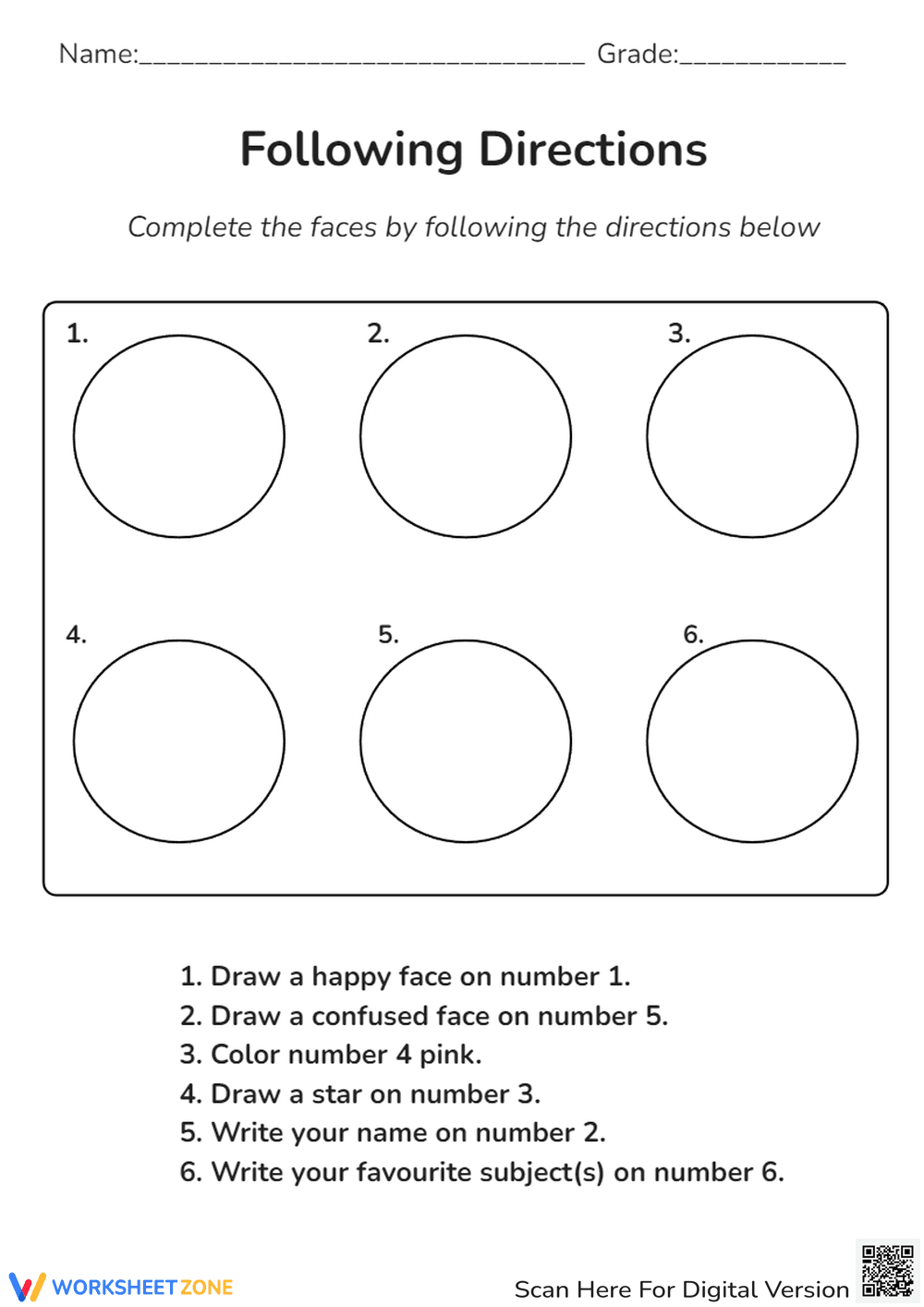 Worksheet for Following Directions - Page 1