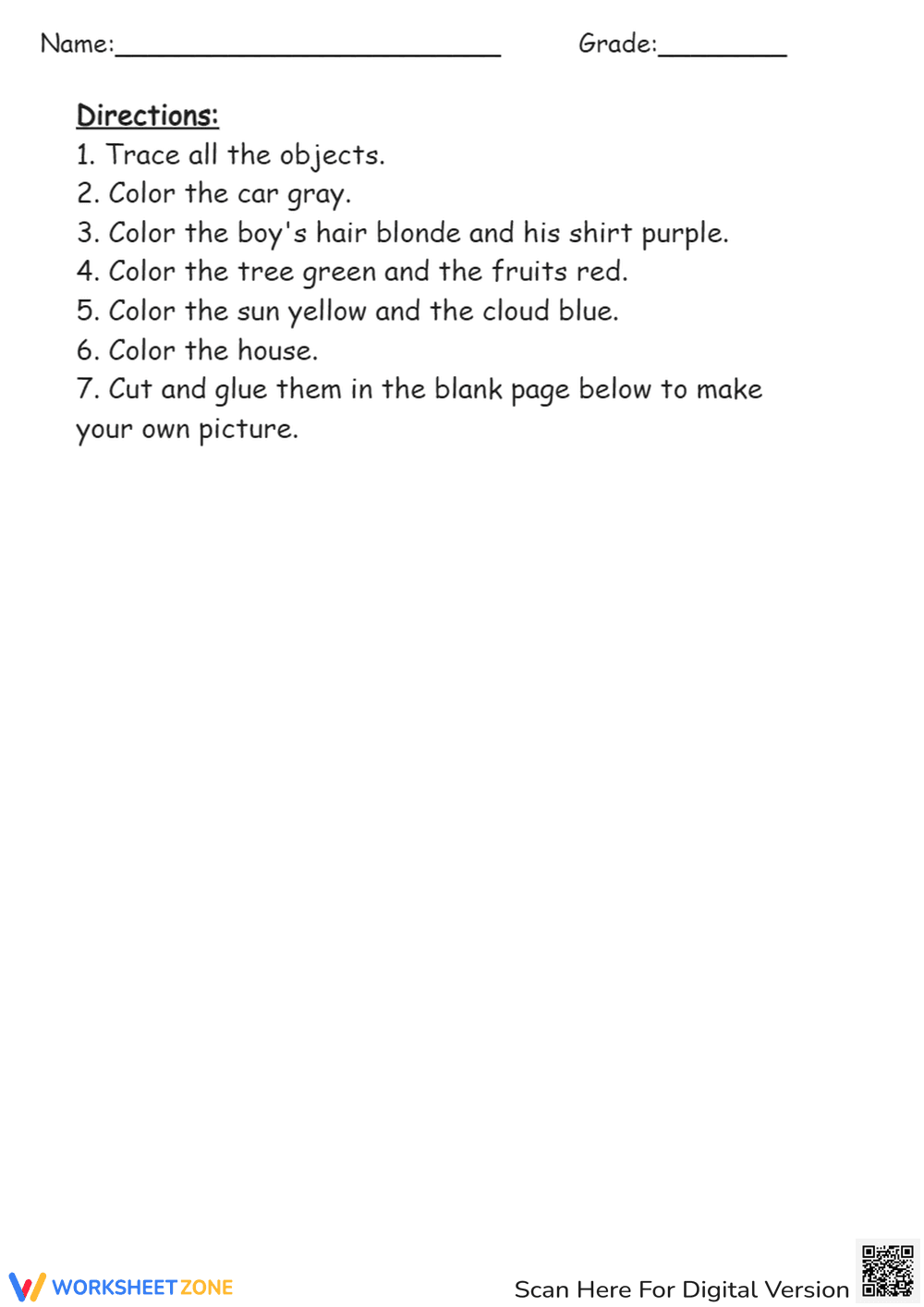 Following Directions Cut & Paste - Preschool/Kindergarten Activity - Page 2