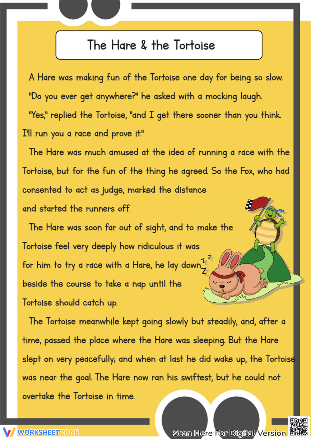 Hare & Tortoise Story: Reading Comprehension Worksheet (Grades 1-3) - Page 1