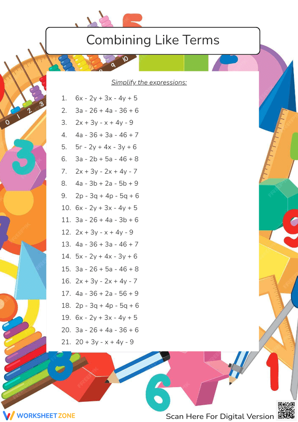 Combining Like Terms - Page 1
