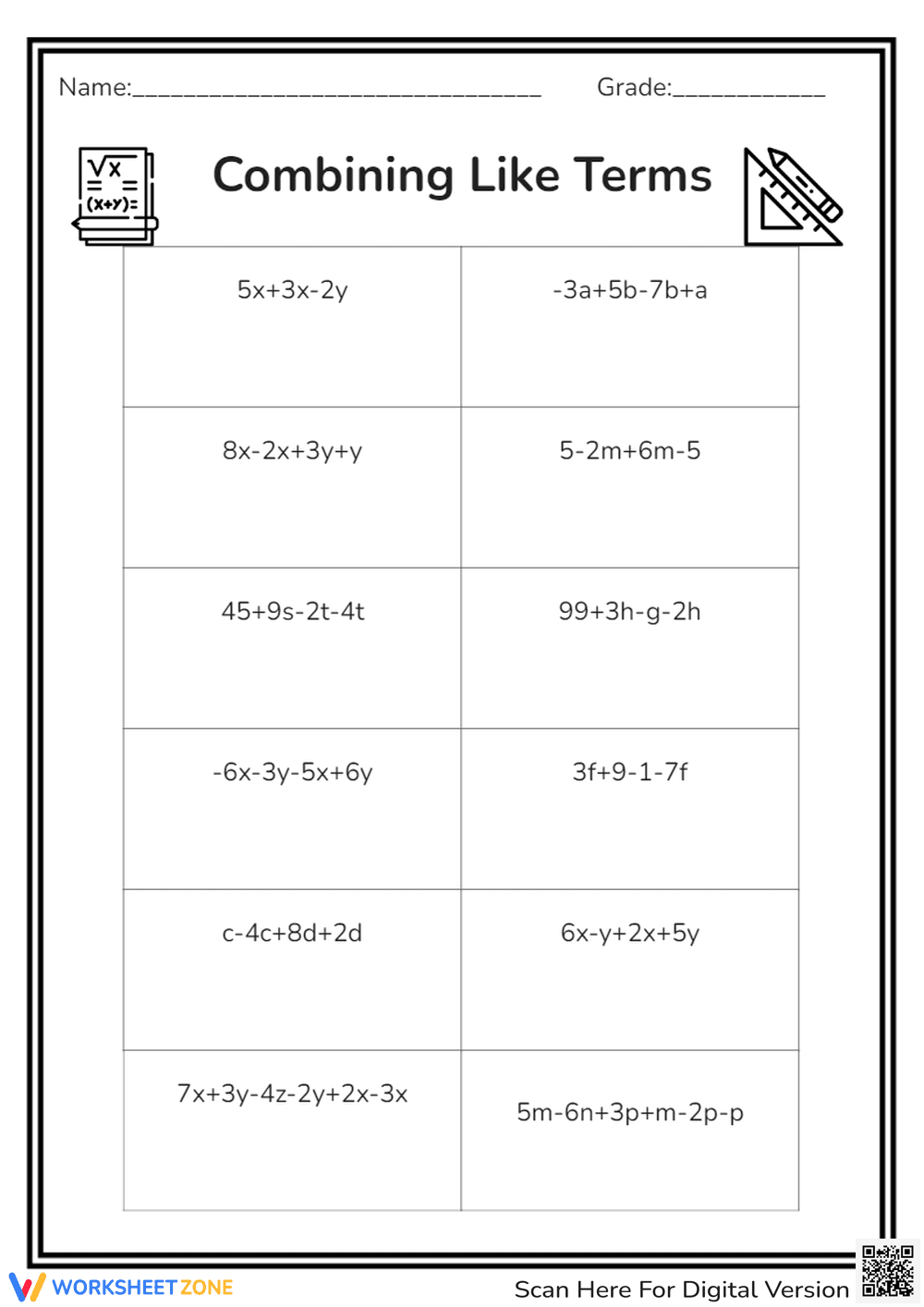 Combining Like Terms - Page 1