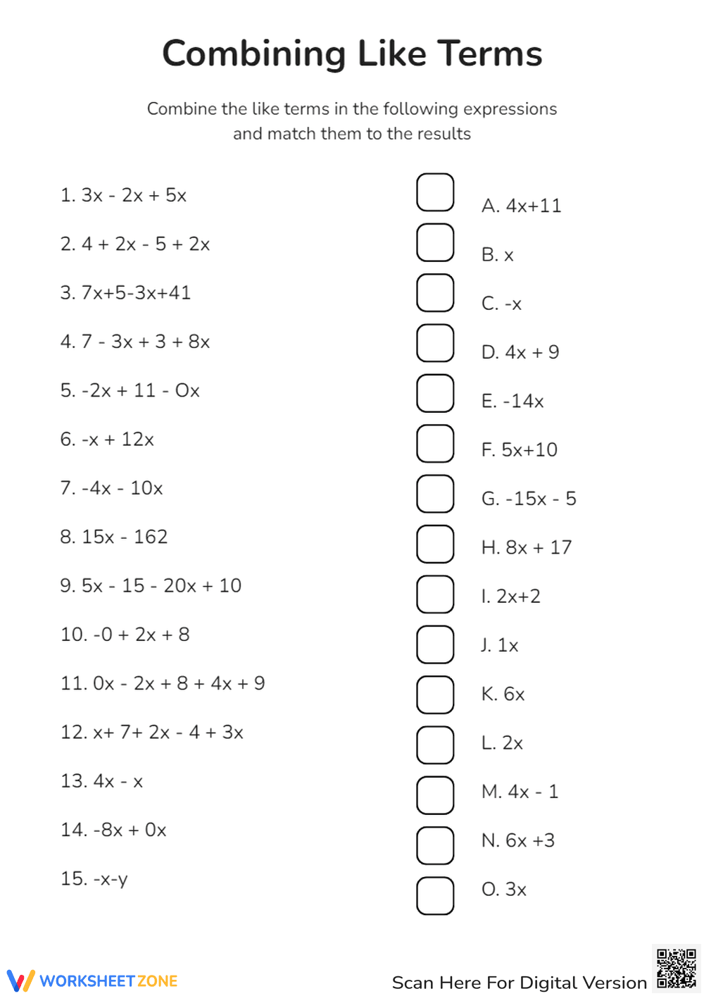 Combining Like Terms - Page 1