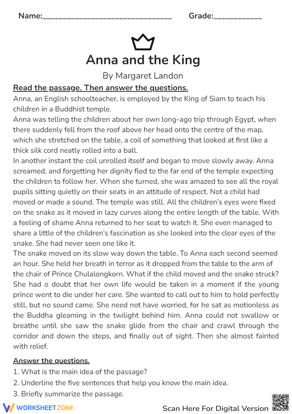 Grade 7 Reading Comprehension Skills Worksheet - Page 1