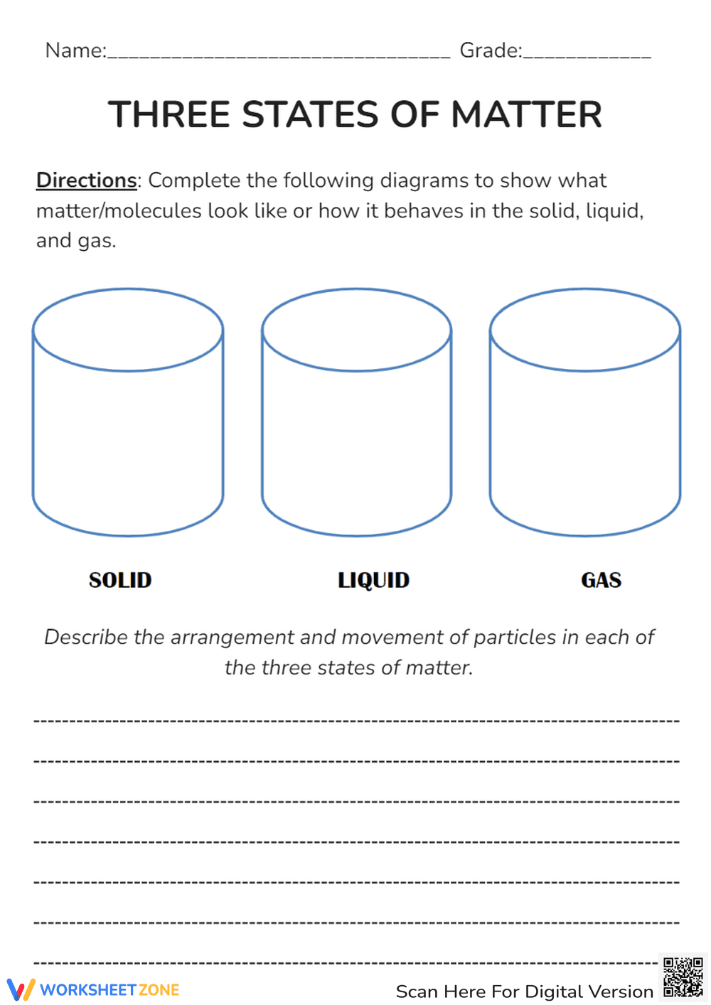 States of Matter: Draw & Describe - Science Worksheet (Gr. 3-6) - Page 1