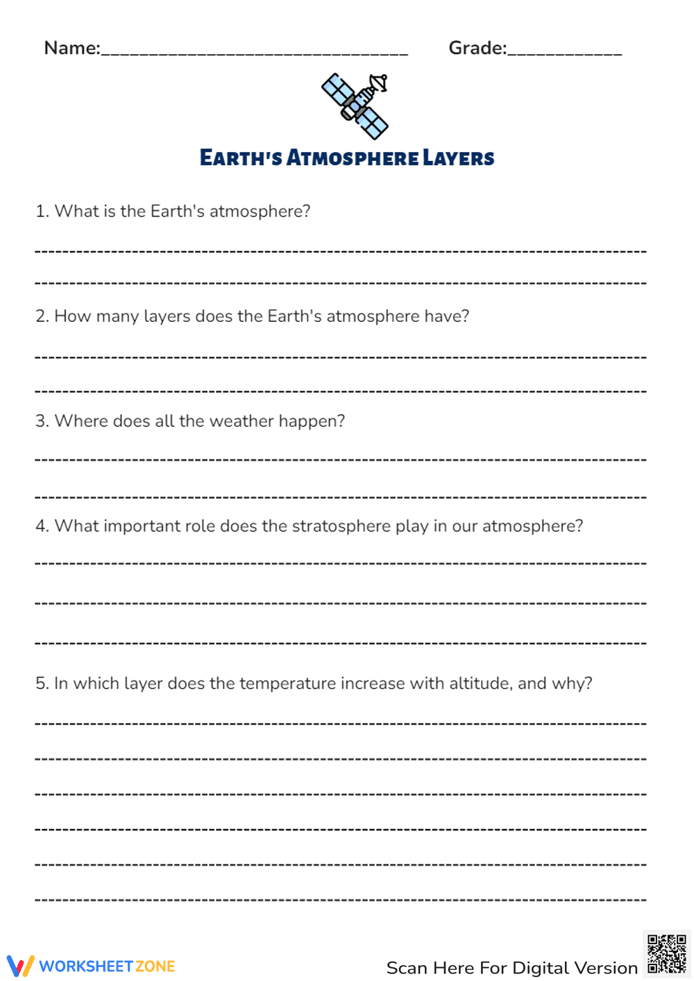 Earth's Atmosphere Layers - Science Worksheet for Kids & Students - Page 2
