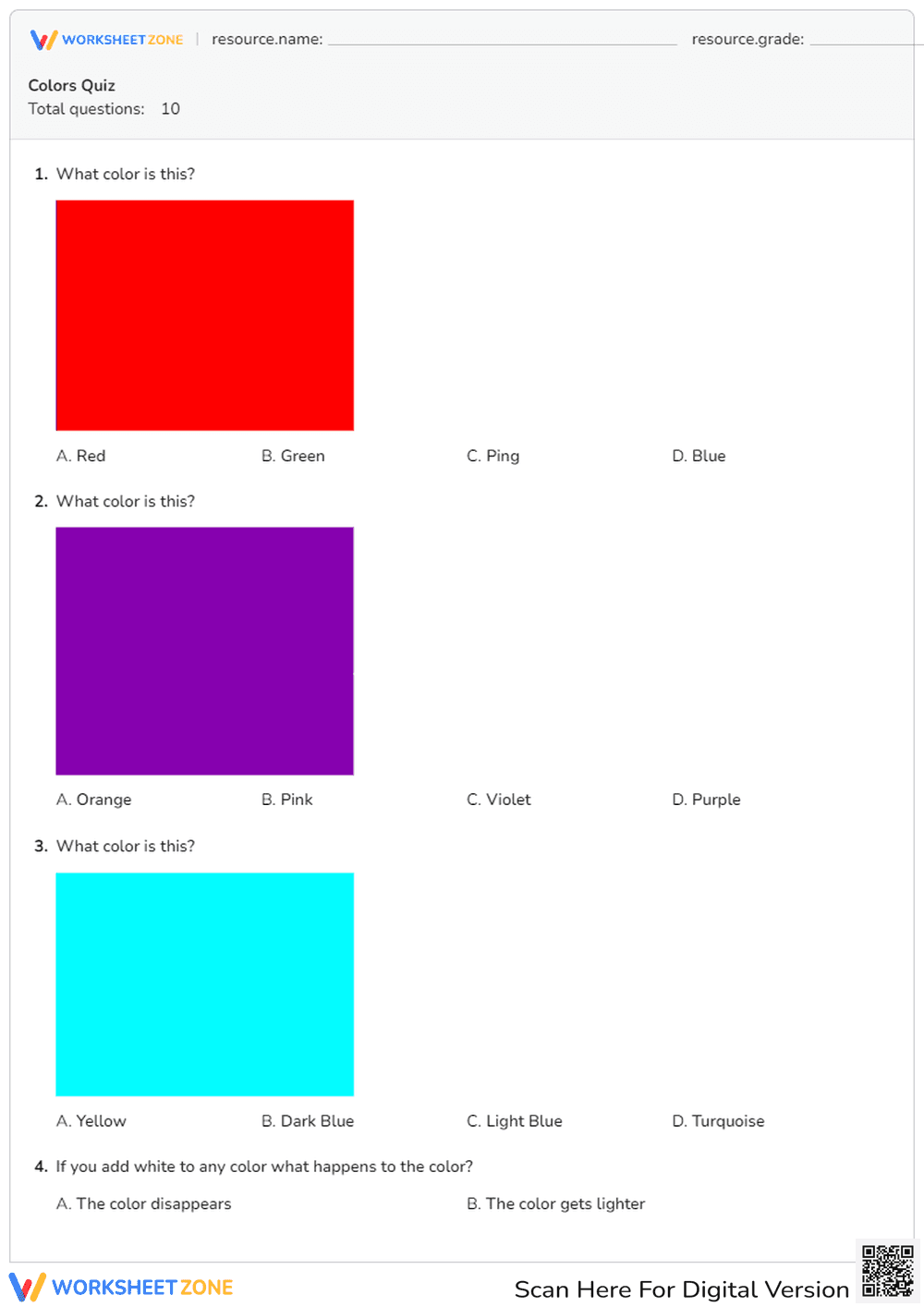 Colors Quiz - Page 1