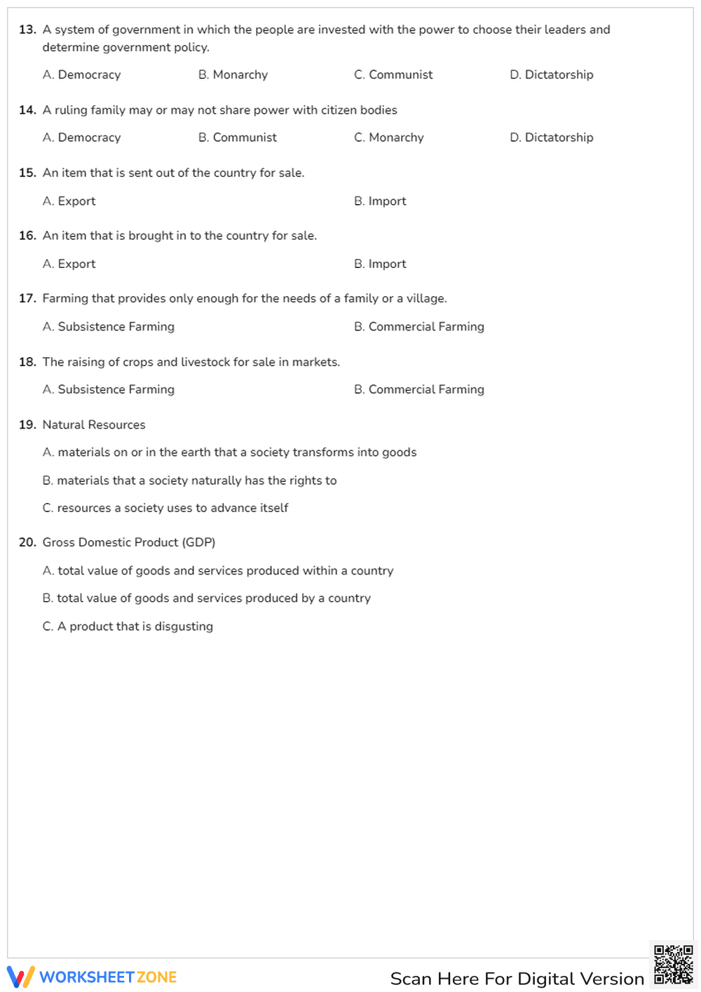 World Cultures Vocabulary Quiz - Page 2