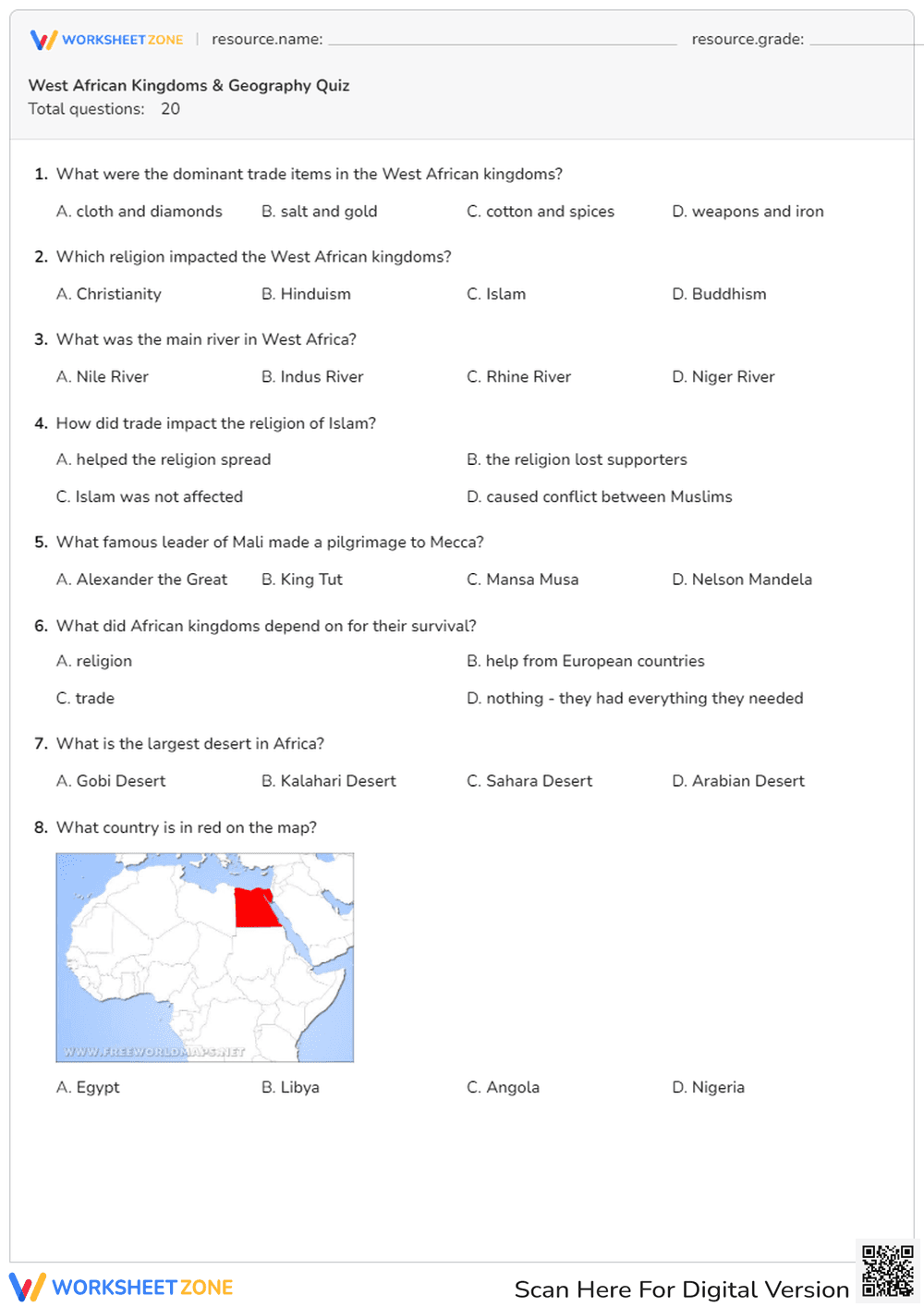 Geography and Society of West African Kingdoms Quiz - Page 1