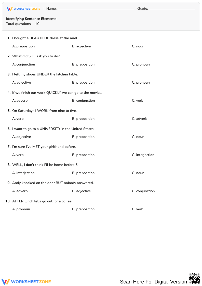 Identifying Sentence Elements - Page 1