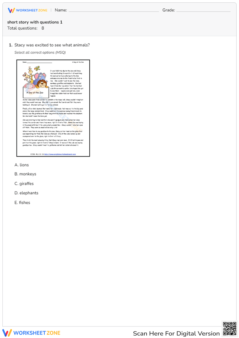 short story with questions 1 - Page 1