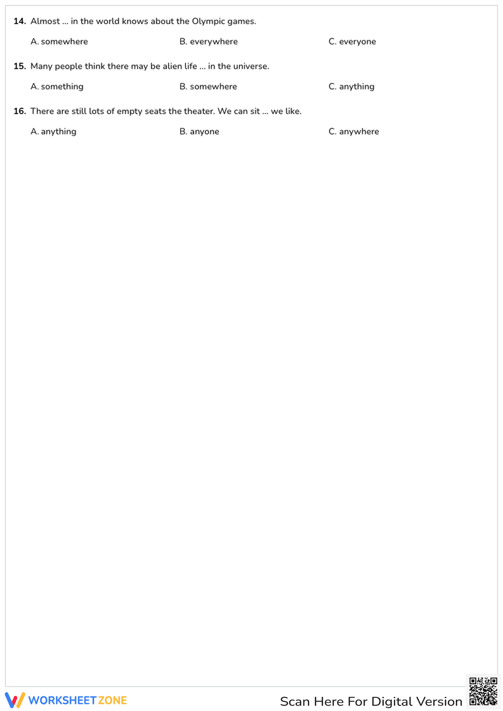Grammar Worksheet on Indefinite Pronoun - Page 2