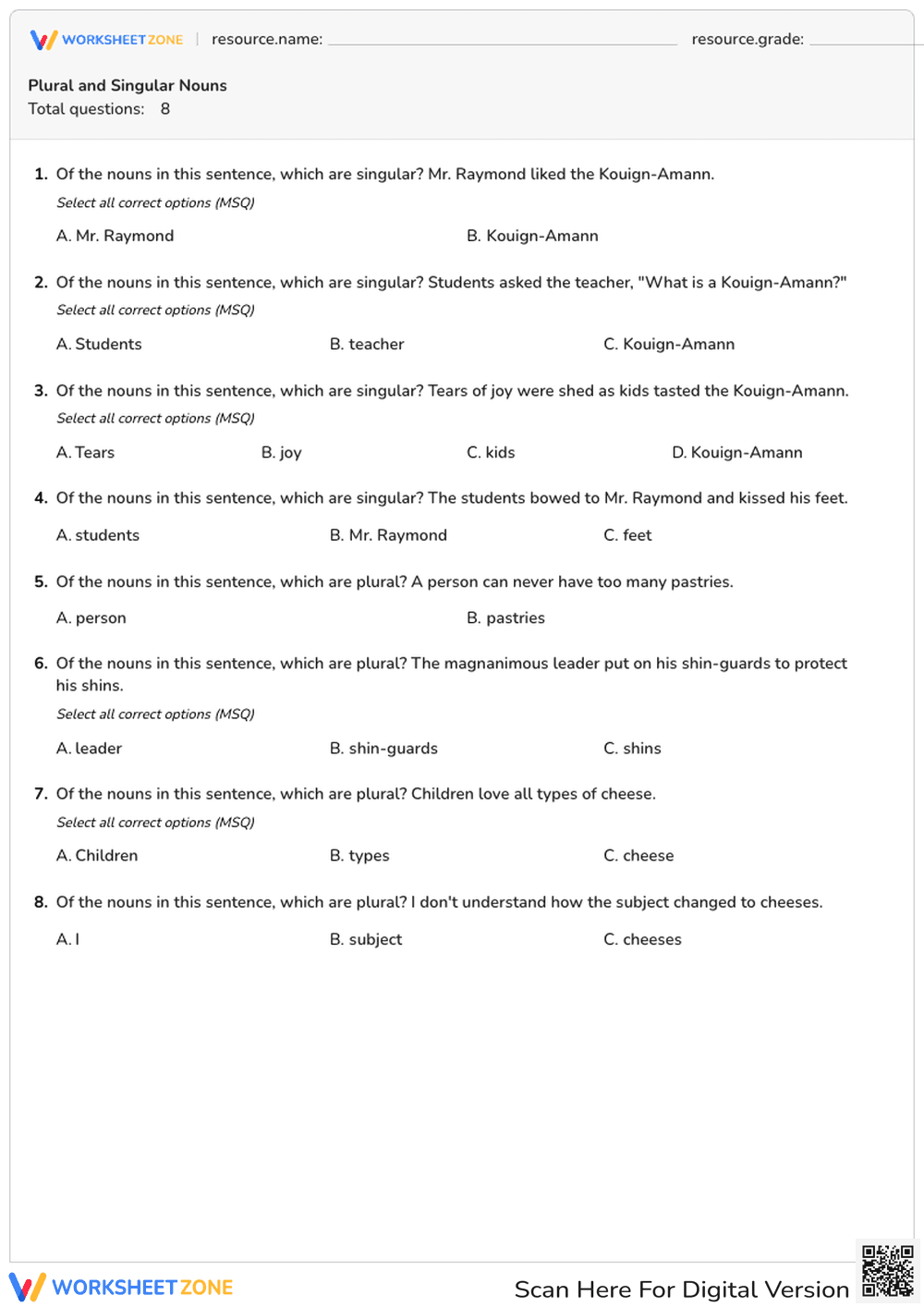 Plural and Singular Nouns - Page 1